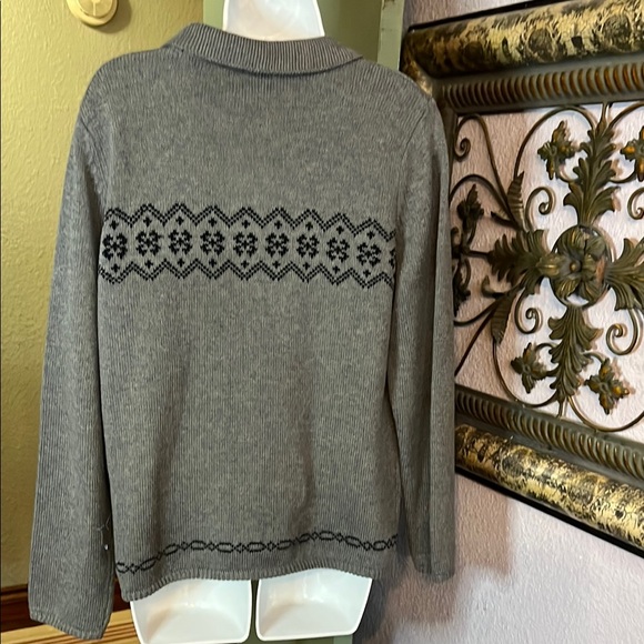 Style &Co Cardigan-Gray Zip-Up with Nordic Black Pattern Sz M - Picture 5 of 11